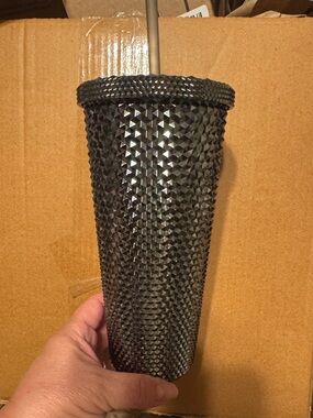 Black Textured Acrylic Tumbler with Straw - Unbranded